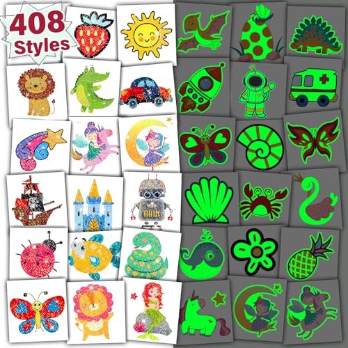 Partywind 408 PCS Temporary Tattoos for Kids - Glow & Glitter Fake Tattoo Stickers, Party Favors, Goodie Bag Stuffers (Individually Wrapped Sheets) - görsel 2