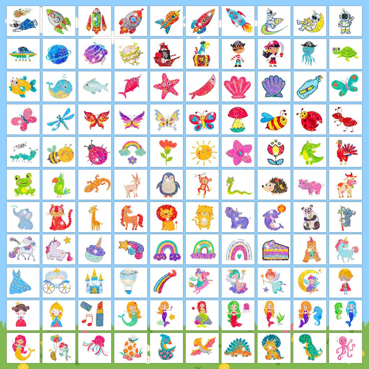 Partywind 408 PCS Temporary Tattoos for Kids - Glow & Glitter Fake Tattoo Stickers, Party Favors, Goodie Bag Stuffers (Individually Wrapped Sheets) - görsel 11
