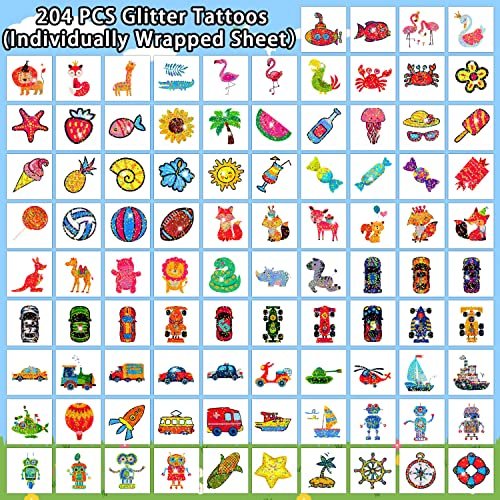Partywind 408 PCS Temporary Tattoos for Kids - Glow & Glitter Fake Tattoo Stickers, Party Favors, Goodie Bag Stuffers (Individually Wrapped Sheets) - görsel 10