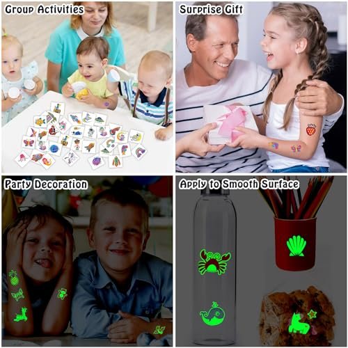Partywind 408 PCS Temporary Tattoos for Kids - Glow & Glitter Fake Tattoo Stickers, Party Favors, Goodie Bag Stuffers (Individually Wrapped Sheets) - görsel 14