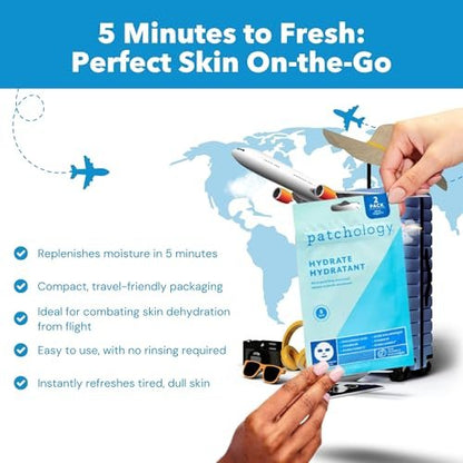 Patchology Hydrate FlashMasque Facial Sheet Mask with Hyaluronic Acid – Moisturizing Face Mask for Men & Women – Hydrate Skin in 5 Minutes – 2 Count