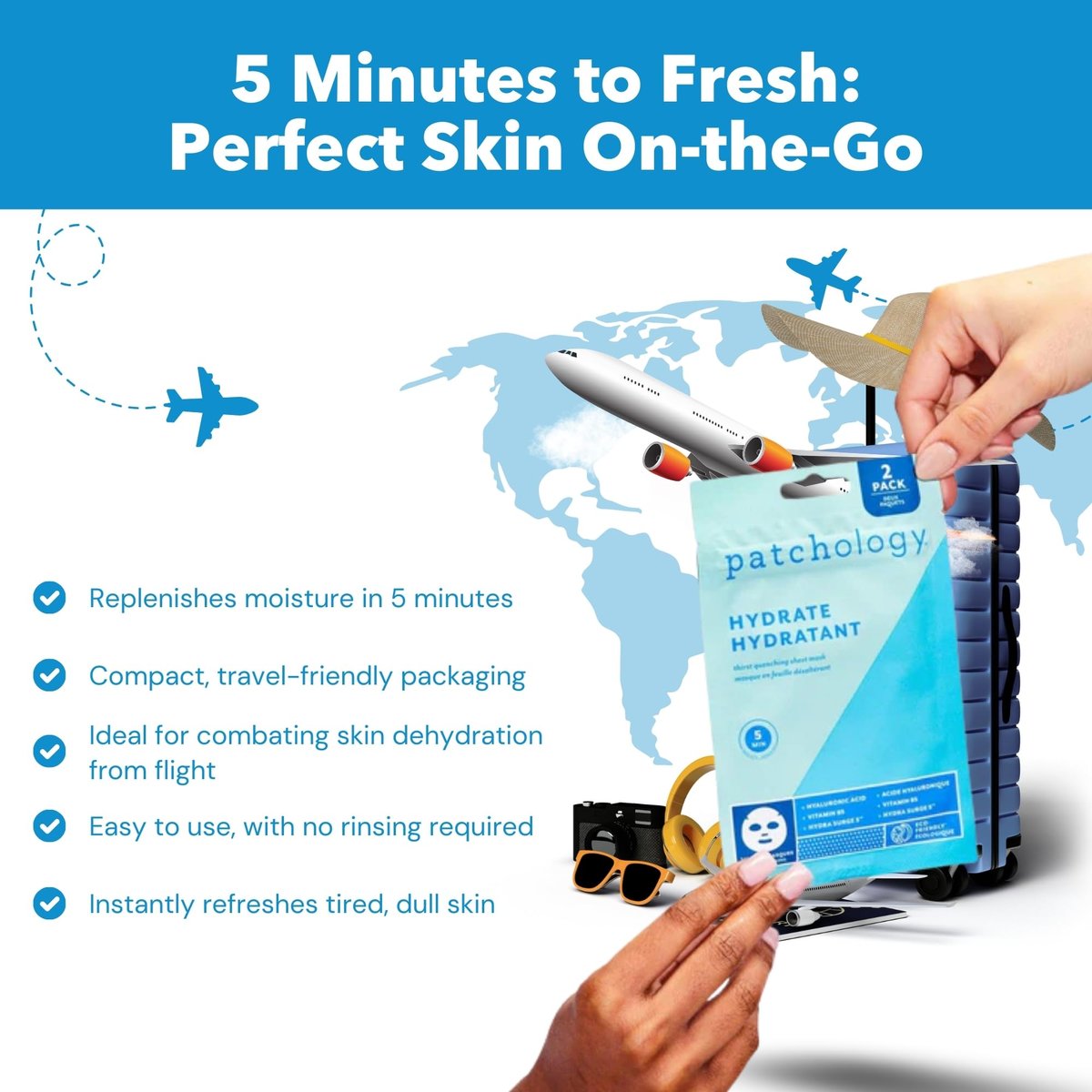 Patchology Hydrate FlashMasque Facial Sheet Mask with Hyaluronic Acid – Moisturizing Face Mask for Men & Women – Hydrate Skin in 5 Minutes – 2 Count - görsel 3