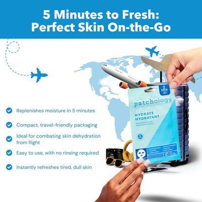 Patchology Hydrate FlashMasque Facial Sheet Mask with Hyaluronic Acid – Moisturizing Face Mask for Men & Women – Hydrate Skin in 5 Minutes – 2 Count