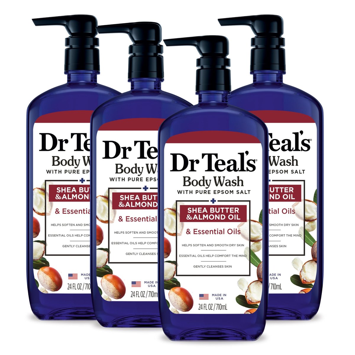 Dr Teal's Body Wash with Pure Epsom Salt, Shea Butter & Almond Oil, 24 fl oz (Pack of 4) Avelisse