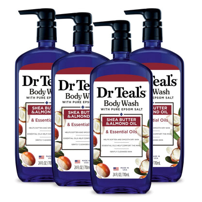 Dr Teal's Body Wash with Pure Epsom Salt, Shea Butter & Almond Oil, 24 fl oz (Pack of 4) Avelisse