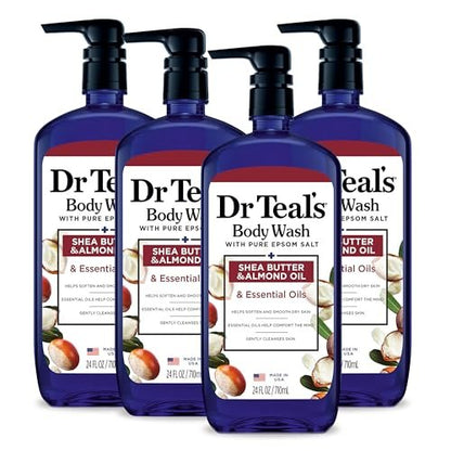 Dr Teal's Body Wash with Pure Epsom Salt, Shea Butter & Almond Oil, 24 fl oz (Pack of 4) Avelisse