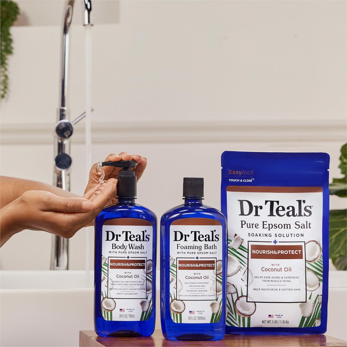 Dr Teal's Body Wash with Pure Epsom Salt & Coconut Oil, 24 fl oz (Pack of 4) Avelisse