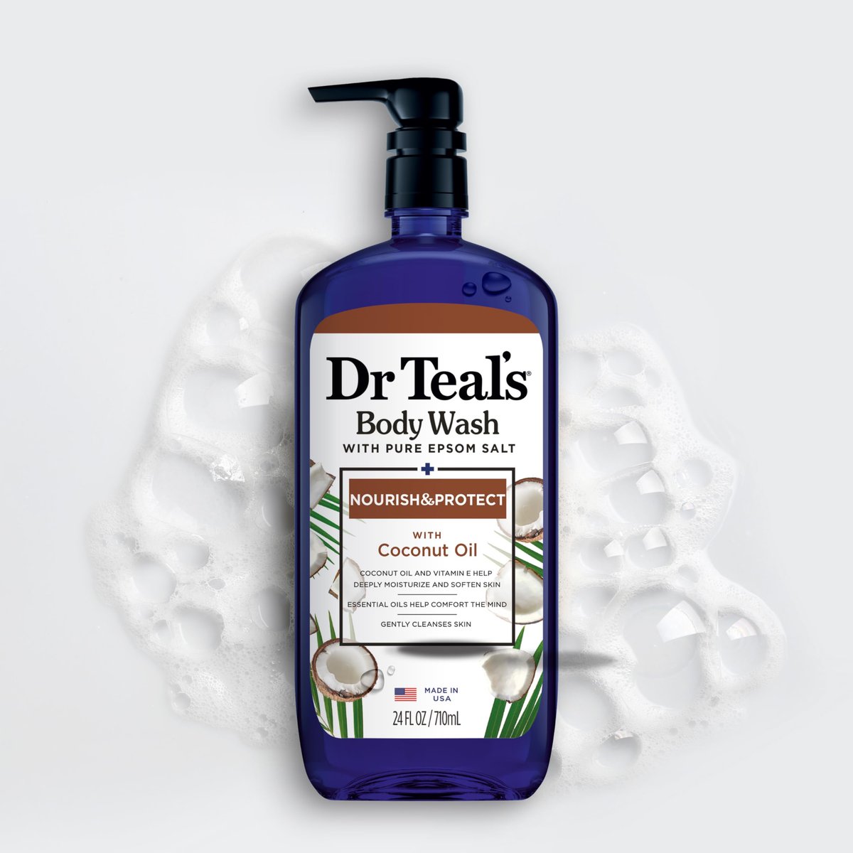 Dr Teal's Body Wash with Pure Epsom Salt & Coconut Oil, 24 fl oz (Pack of 4) Avelisse