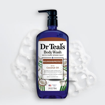 Dr Teal's Body Wash with Pure Epsom Salt & Coconut Oil, 24 fl oz (Pack of 4) Avelisse