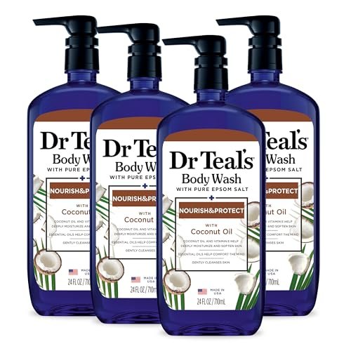 Dr Teal's Body Wash with Pure Epsom Salt & Coconut Oil, 24 fl oz (Pack of 4) Avelisse
