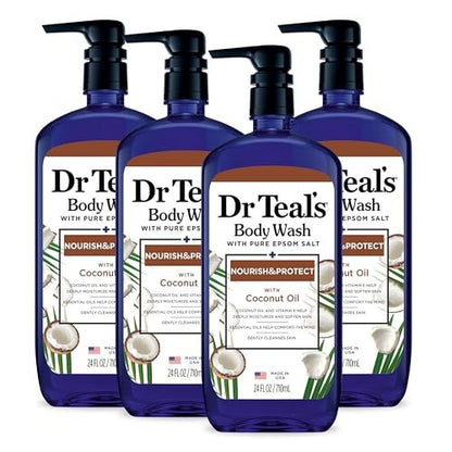 Dr Teal's Body Wash with Pure Epsom Salt & Coconut Oil, 24 fl oz (Pack of 4) Avelisse
