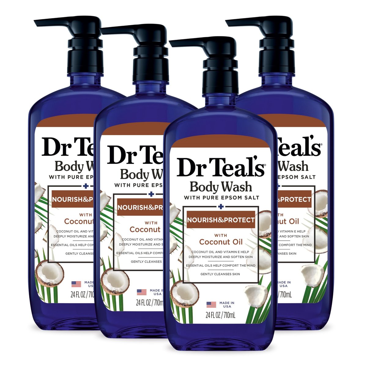 Dr Teal's Body Wash with Pure Epsom Salt & Coconut Oil, 24 fl oz (Pack of 4) Avelisse