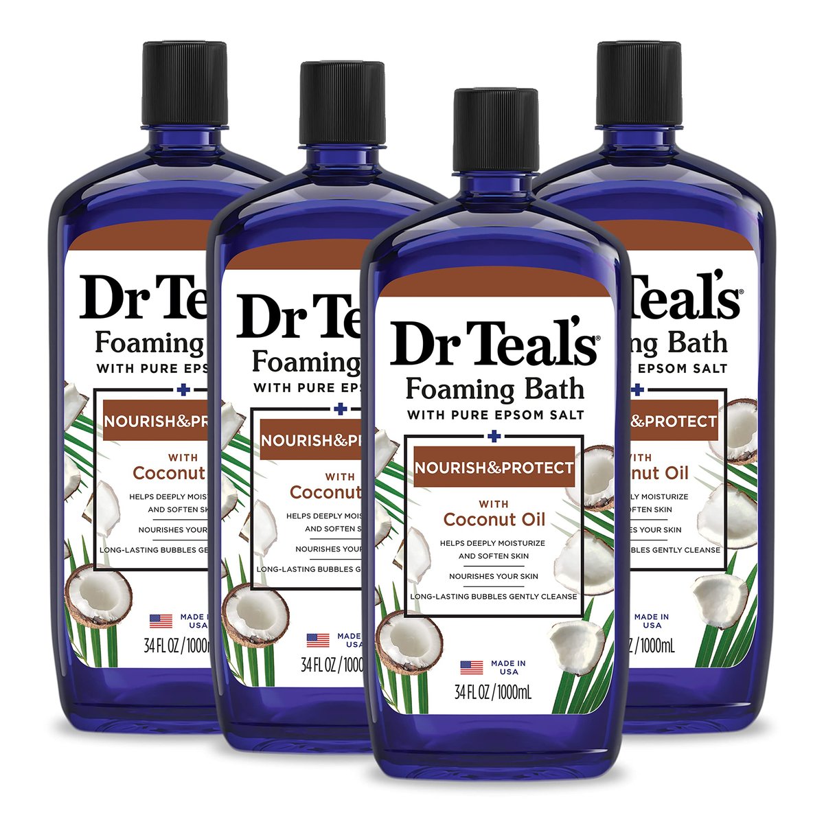 Dr Teal's Foaming Bath with Pure Epsom Salt & Coconut Oil, Nourish & Protect, 34 fl oz (Pack of 4) Avelisse