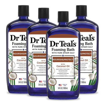Dr Teal's Foaming Bath with Pure Epsom Salt & Coconut Oil, Nourish & Protect, 34 fl oz (Pack of 4) Avelisse