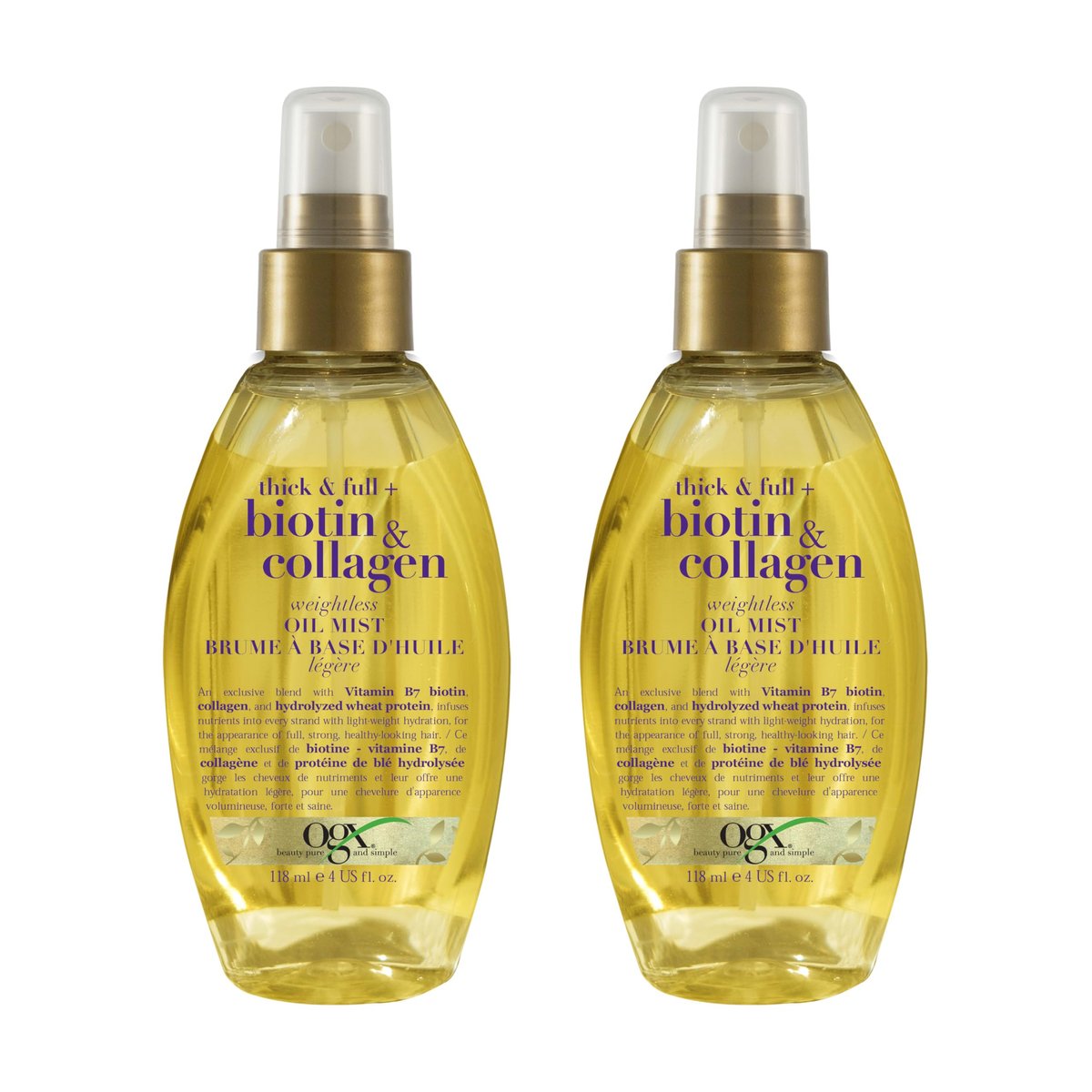 OGX Thick & Full Biotin & Collagen Weightless Oil Mist, 4 Fl Oz (Pack of 2) – Lightweight Hair Oil for Volume & Shine Avelisse