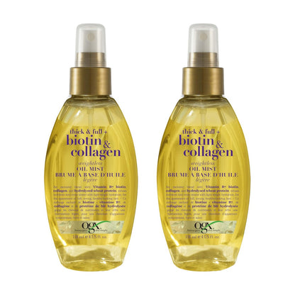 OGX Thick & Full Biotin & Collagen Weightless Oil Mist, 4 Fl Oz (Pack of 2) – Lightweight Hair Oil for Volume & Shine Avelisse