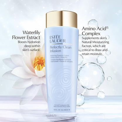 Estée Lauder Perfectly Clean Infusion Balancing Skin Essence Face Lotion Toner with Amino Acid + Waterlily, 13.5 Fl Oz Avelisse