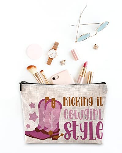 Sufamb Kicking It Cowgirl Style Hot Pink Boot Makeup Bag - Western Cosmetic Pouch for Women, Christmas Gift for Teens