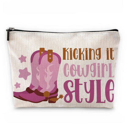 Sufamb Kicking It Cowgirl Style Hot Pink Boot Makeup Bag - Western Cosmetic Pouch for Women, Christmas Gift for Teens