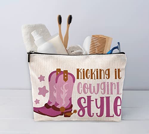 Sufamb Kicking It Cowgirl Style Hot Pink Boot Makeup Bag - Western Cosmetic Pouch for Women, Christmas Gift for Teens - görsel 4