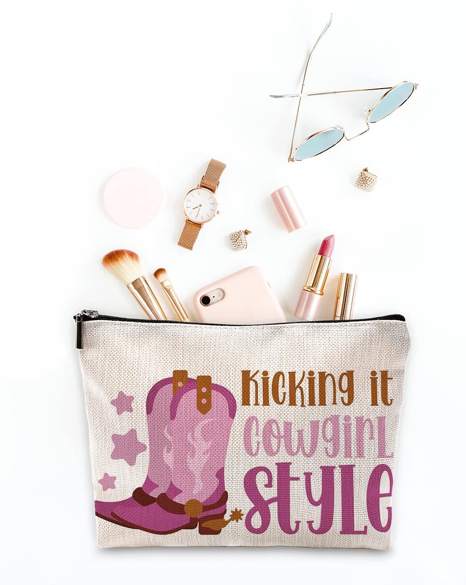 Sufamb Kicking It Cowgirl Style Hot Pink Boot Makeup Bag - Western Cosmetic Pouch for Women, Christmas Gift for Teens - görsel 5