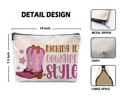 Sufamb Kicking It Cowgirl Style Hot Pink Boot Makeup Bag - Western Cosmetic Pouch for Women, Christmas Gift for Teens