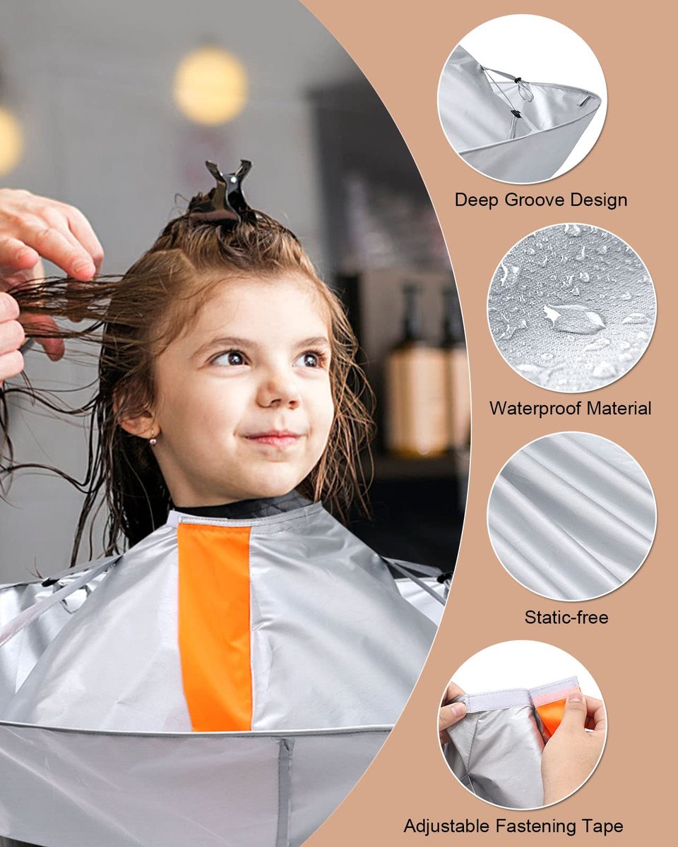 Lictin Hair Cutting Cape - Waterproof Umbrella Hairdressing Cape with Comb, Foldable Barber Cape Apron, 26in Diameter, Silver and Orange Avelisse