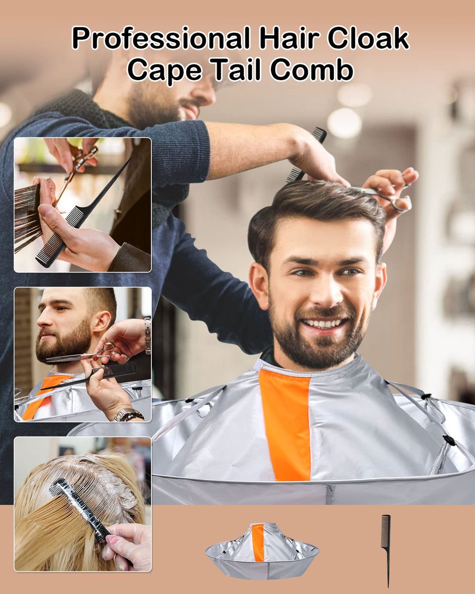 Lictin Hair Cutting Cape - Waterproof Umbrella Hairdressing Cape with Comb, Foldable Barber Cape Apron, 26in Diameter, Silver and Orange Avelisse