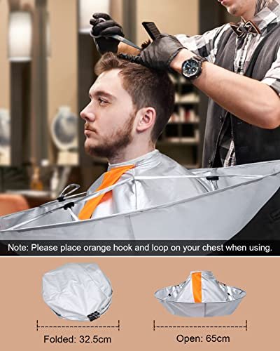 Lictin Hair Cutting Cape - Waterproof Umbrella Hairdressing Cape with Comb, Foldable Barber Cape Apron, 26in Diameter, Silver and Orange Avelisse