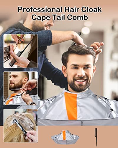 Lictin Hair Cutting Cape - Waterproof Umbrella Hairdressing Cape with Comb, Foldable Barber Cape Apron, 26in Diameter, Silver and Orange Avelisse