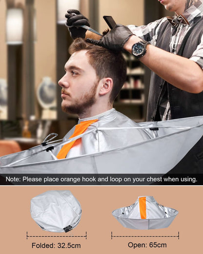 Lictin Hair Cutting Cape - Waterproof Umbrella Hairdressing Cape with Comb, Foldable Barber Cape Apron, 26in Diameter, Silver and Orange Avelisse