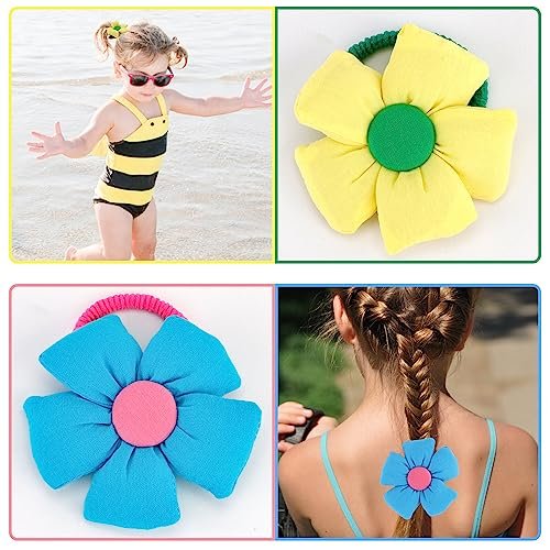 12 Pairs Cute Big Flower Kawaii Hair Ties for Toddlers - Colorful Cotton Hair Elastics in Pink, Purple, Orange, Blue, Green, Yellow - görsel 8