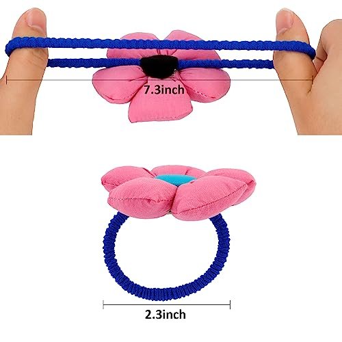 12 Pairs Cute Big Flower Kawaii Hair Ties for Toddlers - Colorful Cotton Hair Elastics in Pink, Purple, Orange, Blue, Green, Yellow - görsel 12