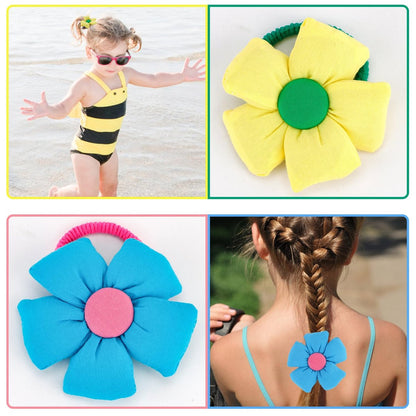 12 Pairs Cute Big Flower Kawaii Hair Ties for Toddlers - Colorful Cotton Hair Elastics in Pink, Purple, Orange, Blue, Green, Yellow