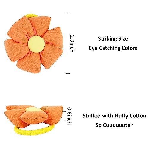 12 Pairs Cute Big Flower Kawaii Hair Ties for Toddlers - Colorful Cotton Hair Elastics in Pink, Purple, Orange, Blue, Green, Yellow - görsel 10