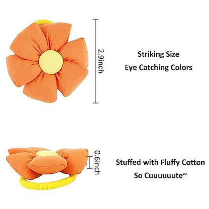 12 Pairs Cute Big Flower Kawaii Hair Ties for Toddlers - Colorful Cotton Hair Elastics in Pink, Purple, Orange, Blue, Green, Yellow