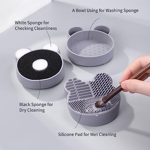 MSQ 2-in-1 Silicone Makeup Brush Cleaning Mat with Color Removal Sponge – Dry & Wet Brush Cleaner for Shadow Removal (White) - görsel 8