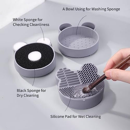 MSQ 2-in-1 Silicone Makeup Brush Cleaning Mat with Color Removal Sponge – Dry & Wet Brush Cleaner for Shadow Removal (White)