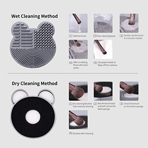 MSQ 2-in-1 Silicone Makeup Brush Cleaning Mat with Color Removal Sponge – Dry & Wet Brush Cleaner for Shadow Removal (White) - görsel 6