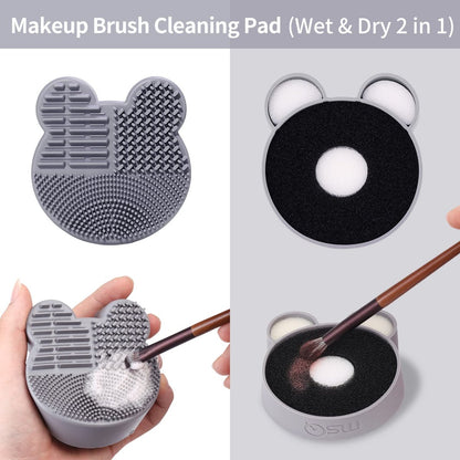 MSQ 2-in-1 Silicone Makeup Brush Cleaning Mat with Color Removal Sponge – Dry & Wet Brush Cleaner for Shadow Removal (White)