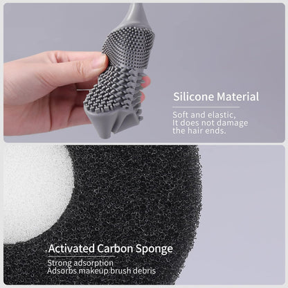 MSQ 2-in-1 Silicone Makeup Brush Cleaning Mat with Color Removal Sponge – Dry & Wet Brush Cleaner for Shadow Removal (White)