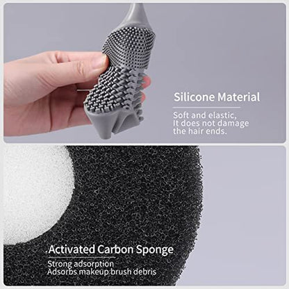 MSQ 2-in-1 Silicone Makeup Brush Cleaning Mat with Color Removal Sponge – Dry & Wet Brush Cleaner for Shadow Removal (White)