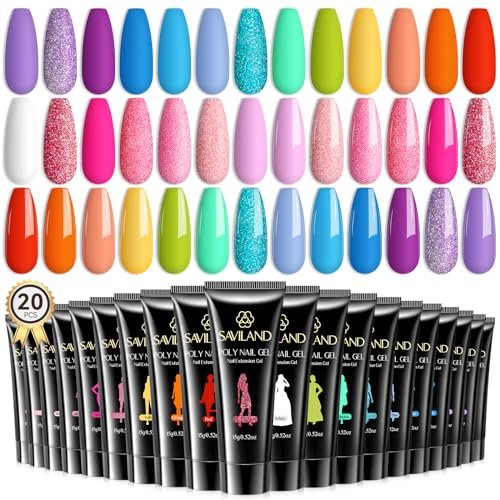 SAVILAND Hema-Free Poly Gel Nail Colors Kit - 20 Bright Rainbow Shades for Nail Extension & DIY Art Avelisse