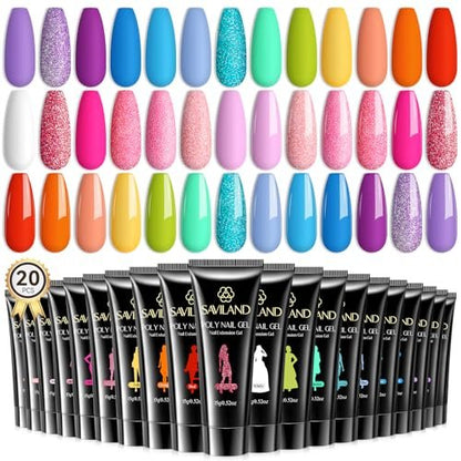 SAVILAND Hema-Free Poly Gel Nail Colors Kit - 20 Bright Rainbow Shades for Nail Extension & DIY Art Avelisse