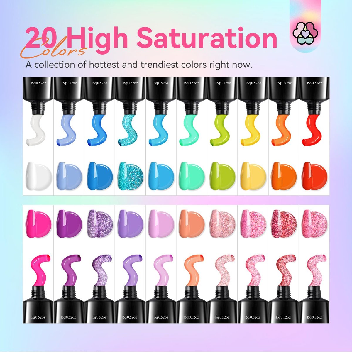 SAVILAND Hema-Free Poly Gel Nail Colors Kit - 20 Bright Rainbow Shades for Nail Extension & DIY Art Avelisse