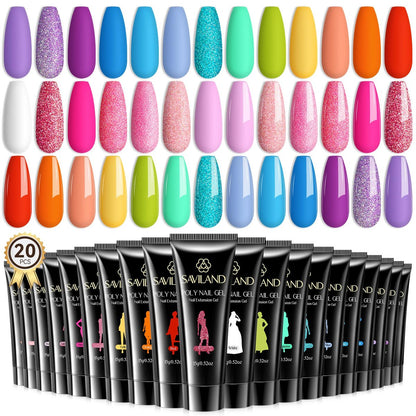 SAVILAND Hema-Free Poly Gel Nail Colors Kit - 20 Bright Rainbow Shades for Nail Extension & DIY Art Avelisse