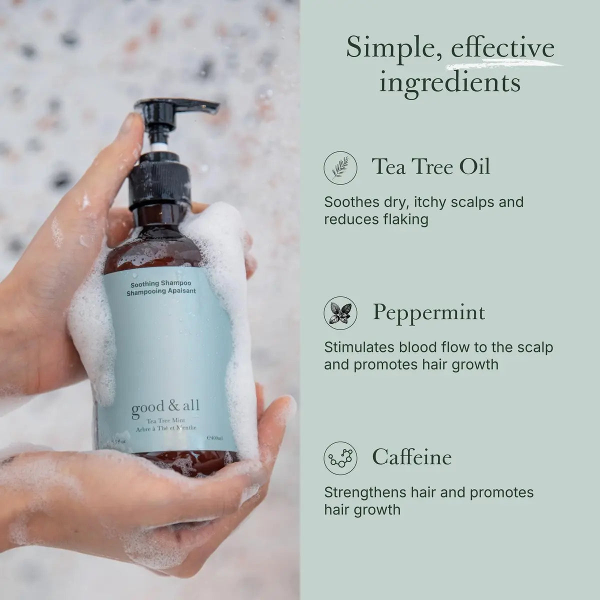 GOOD&ALL Tea Tree Shampoo for Dry Itchy Scalp with Peppermint - Sulfate-Free, Silicone-Free, Paraben-Free, Fragrance-Free - 13.5 fl oz Avelisse