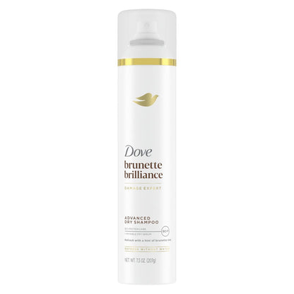 Dove Advanced Dry Shampoo Brunette Brilliance Refresh & Revive Hair Without Water with a Hint of Brunette Tint, 7.3 oz