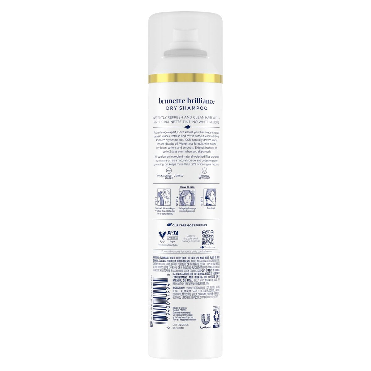 Dove Advanced Dry Shampoo Brunette Brilliance Refresh & Revive Hair Without Water with a Hint of Brunette Tint, 7.3 oz - görsel 3