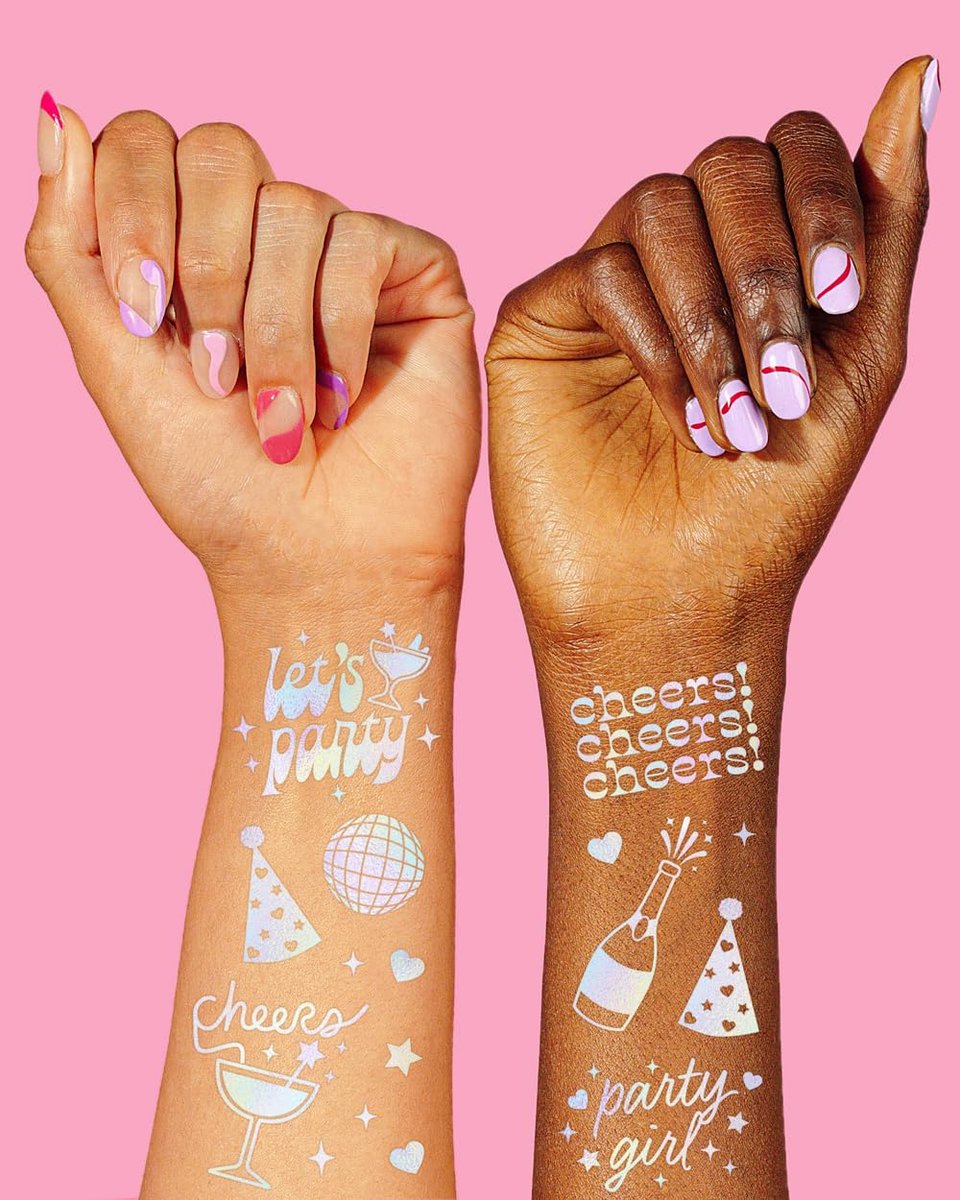 xo, Fetti Cheers Party Temporary Tattoos – 52 Iridescent Styles for Bachelorette Party Supplies, Birthday Party Favors, Disco Party Girl, Cheers Decorations - görsel 5